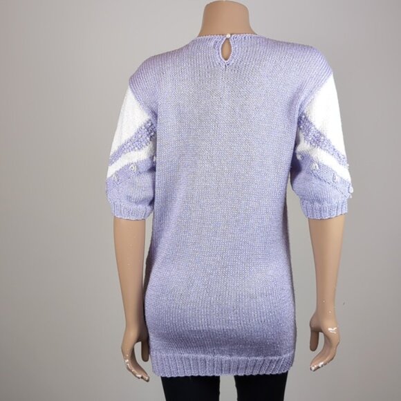 Vintage 90s Magnolia Sweater Pearl Beaded Chevron Tunic Knit Pullover Keyhole - Picture 7 of 14